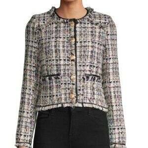 Walter Baker Frayed-Trim Tweed Jacket Size Medium